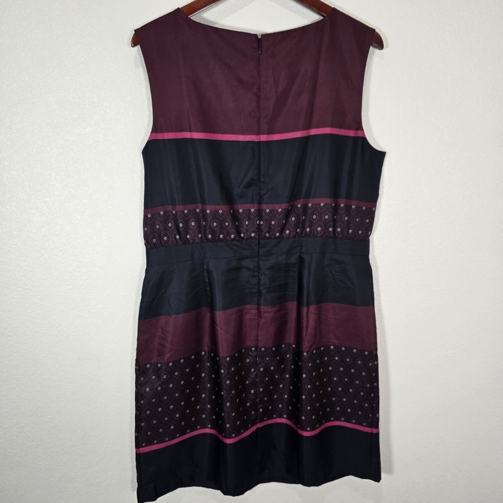 Loft Pleated Sleeveless Dress Bold Modern Geometric Stripe Women's Size 14 - Picture 6 of 7
